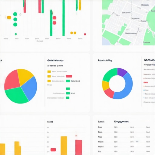A detailed dashboard displaying Google My Business analytics, local map rankings, and user engagement metrics.