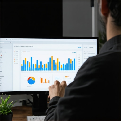 Analyzing GMB Analytics for Local SEO Success Person analyzing GMB metrics on computer with charts and graphs in office