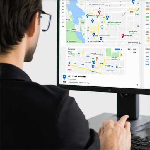 SEO expert reviewing GMB and maps ranking data on computer