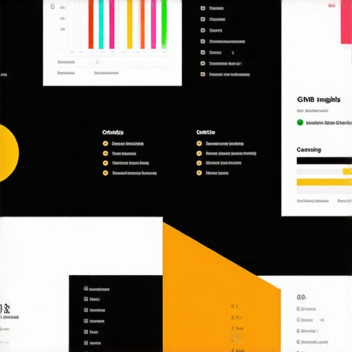 Screenshot of GMB insights dashboard showing search queries, customer actions, and review trends.
