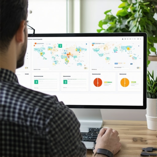 A person reviewing Google My Business ranking metrics on a monitor with charts