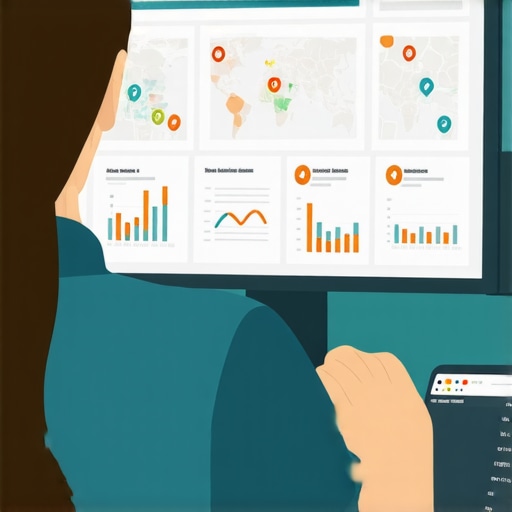 Person reviewing local SEO performance data on a laptop with maps and charts.