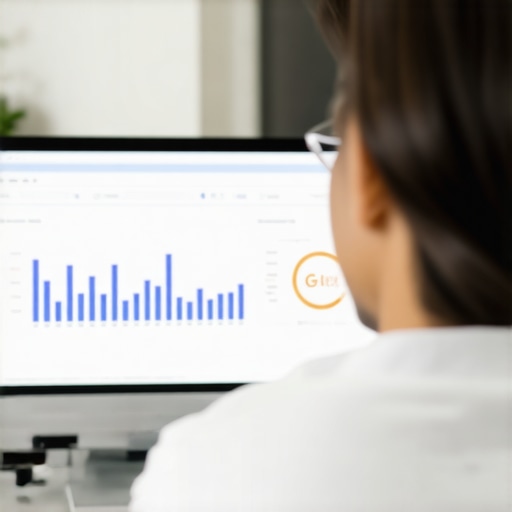 Person reviewing Google My Business tracking metrics on a digital dashboard.