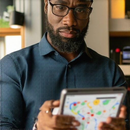 Business owner reviewing Google Maps ranking data on a tablet