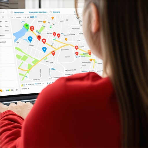 Person reviewing digital maps and analytics on a laptop to improve local SEO rankings.