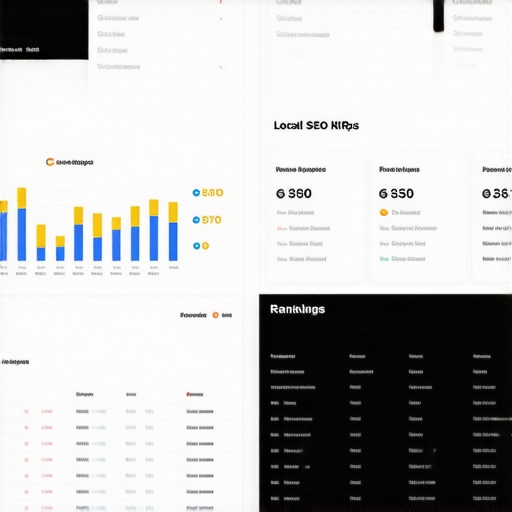 Screenshot of a digital dashboard tracking local SEO KPIs and Google Maps rankings.