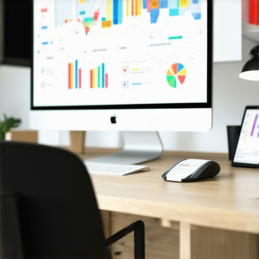 A workspace with screens showing local SEO analytics and Google Maps data.