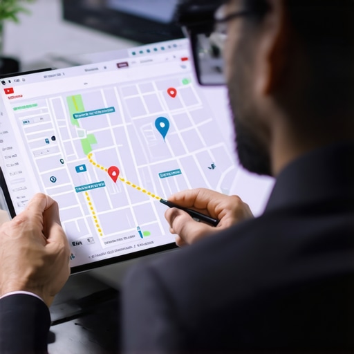 Business owner reviewing maps and GPS data to enhance local search rankings