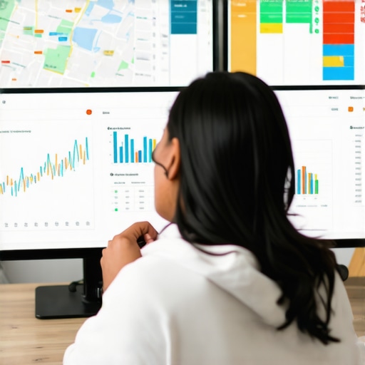 Person reviewing local SEO metrics and maps on a computer screen, showcasing monitoring tools
