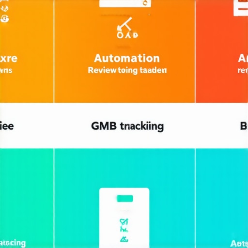 Diagram showing various software tools and features for GMB tracking and local SEO maintenance.