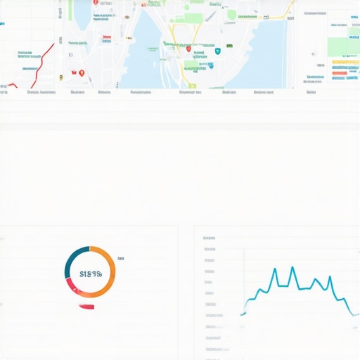 Screenshot of an analytics dashboard displaying local SEO metrics and maps